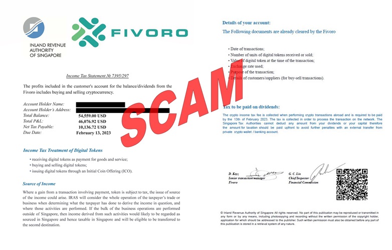 Scam letter seeking fee payment for cryptocurrency transactions_9Feb2023 scam letter