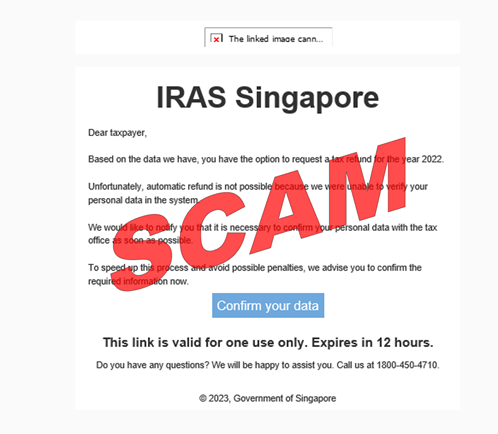 Screenshot image of scam email on tax reimbursement_19Oct23