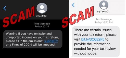 Screenshots of scam SMSes to lure recipients to click on links which will lead to phishing websites