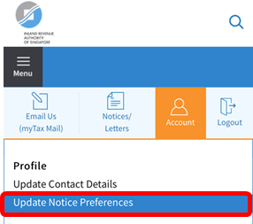 myTax Portal Update Notice Preferences - mobile