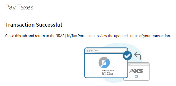 Page displaying instructions on returning to myTax Portal page to view updated transaction status