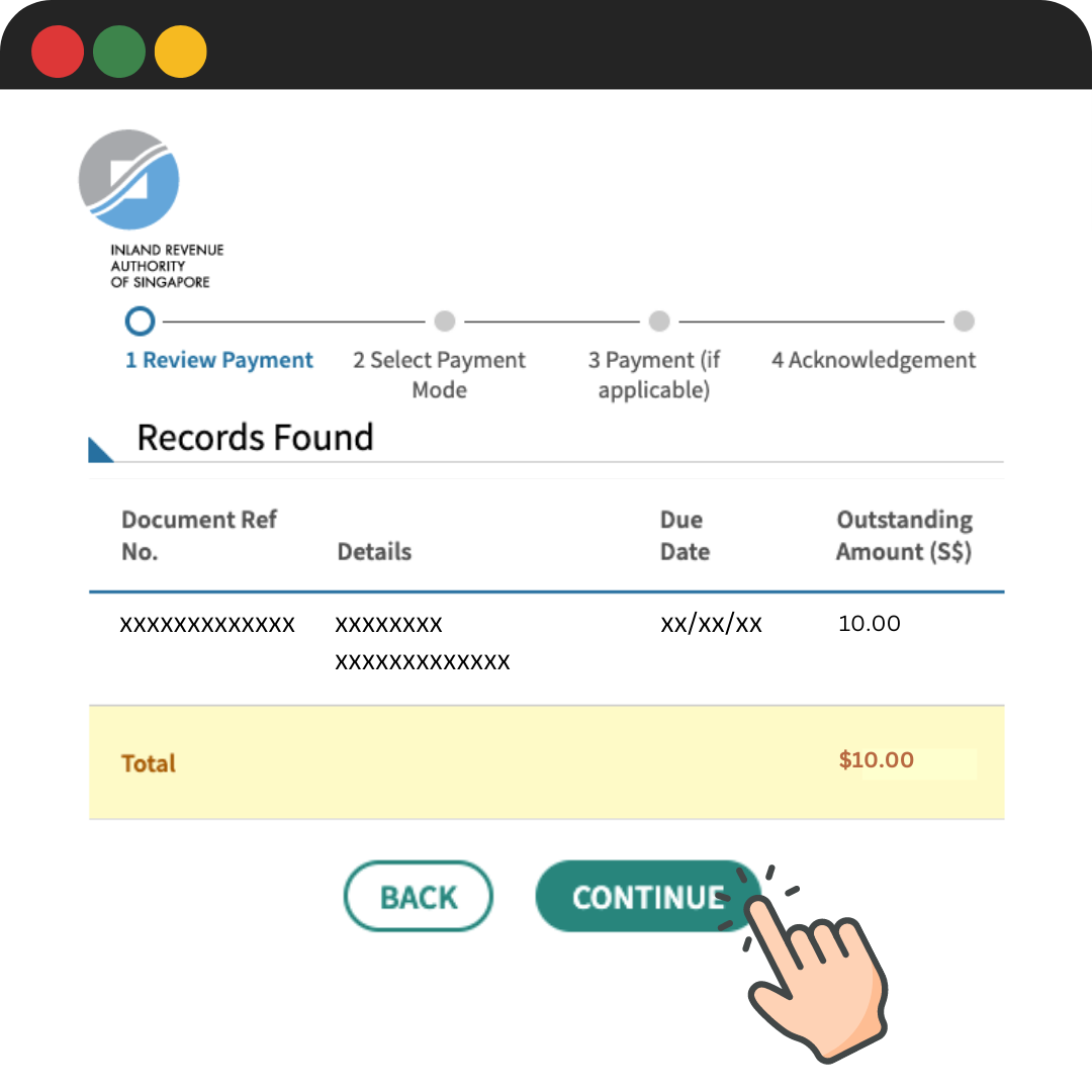 Review Payment page showing stamp duty record with document reference number