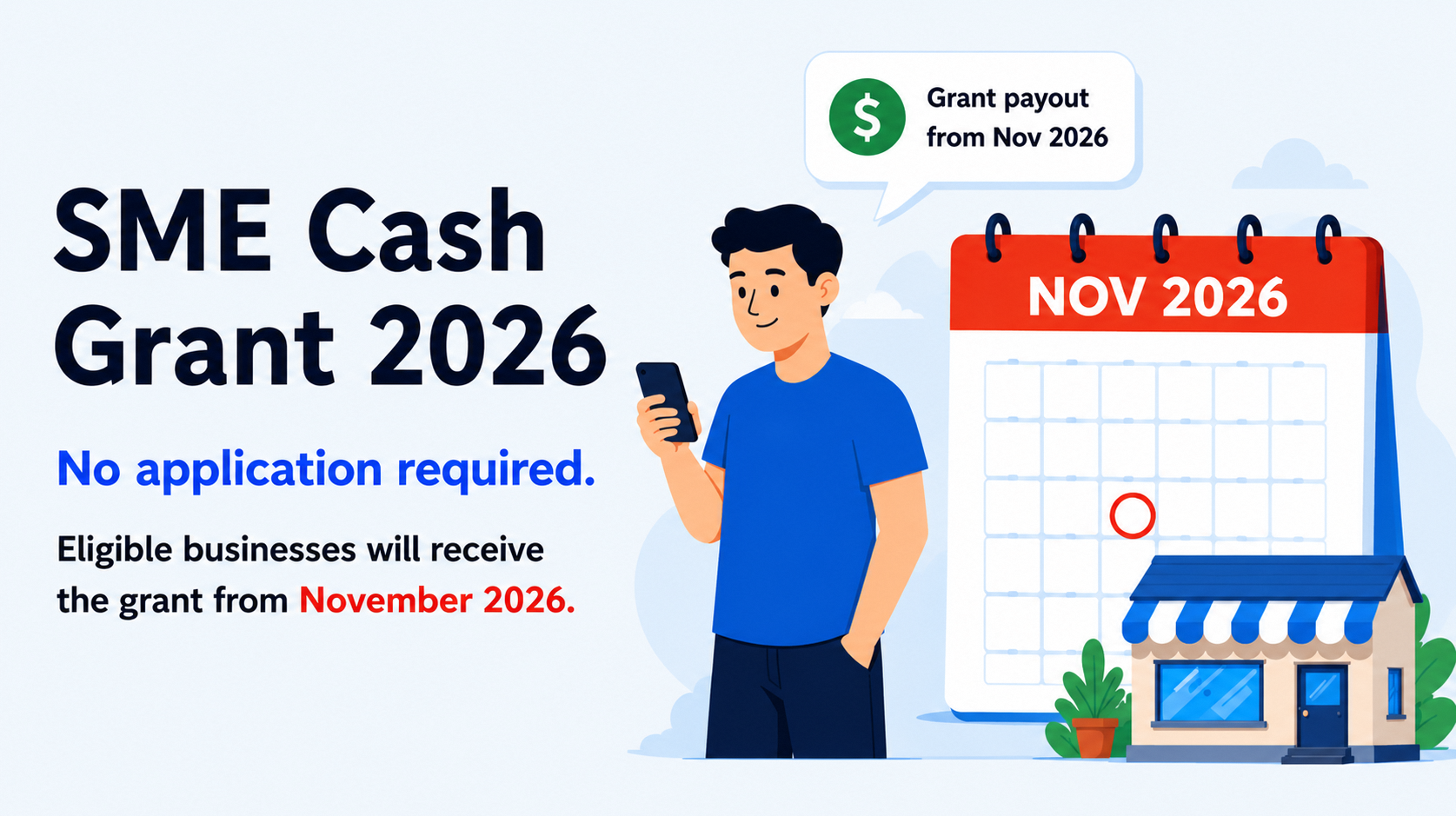 SME Cash Grant 2026 – No application required. Eligible businesses will receive the grant from November 2026. Learn more about the grant.