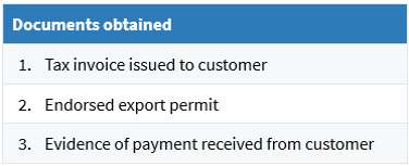 Table showing the list of documents obtained by the supplier