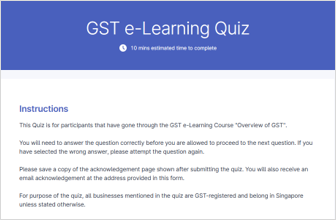 Screenshot of the GST e-Learning Quiz
