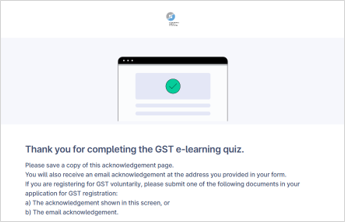 Screenshot of quiz acknowledgement page
