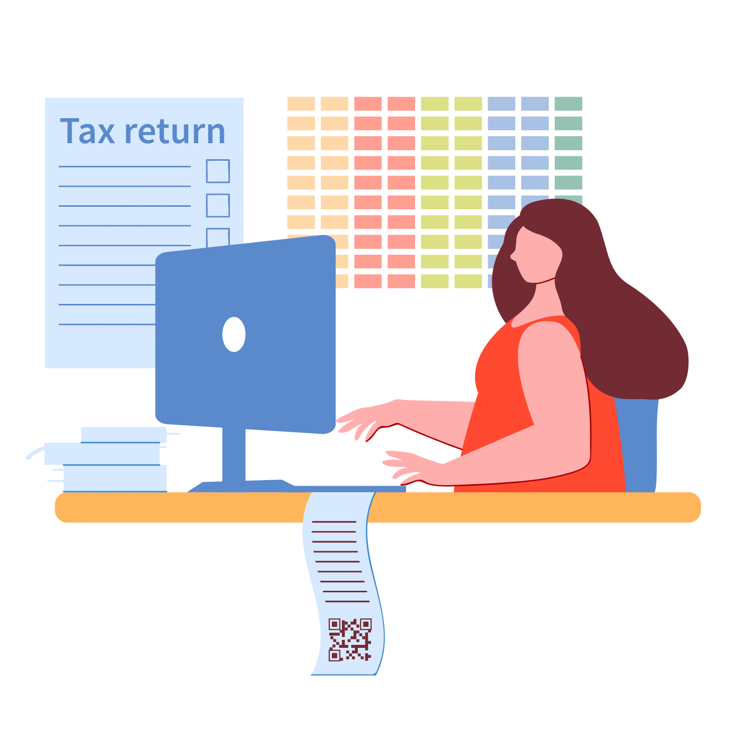 Illustration of an accountant filing income tax