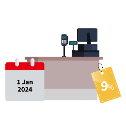 Icon showing GST rate at 9% from 1 Jan 2024