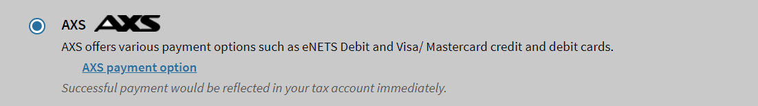Select AXS option in Pay Taxes Page