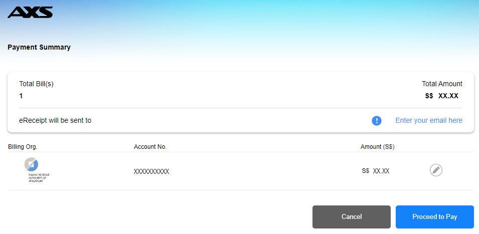 AXS payment summary page displaying payment details