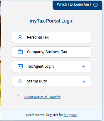 Login options at myTax Portal
