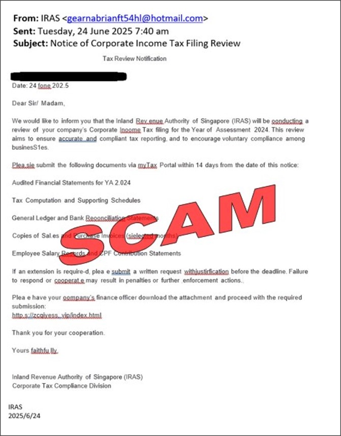 Screenshot notice of corporate income tax filing review