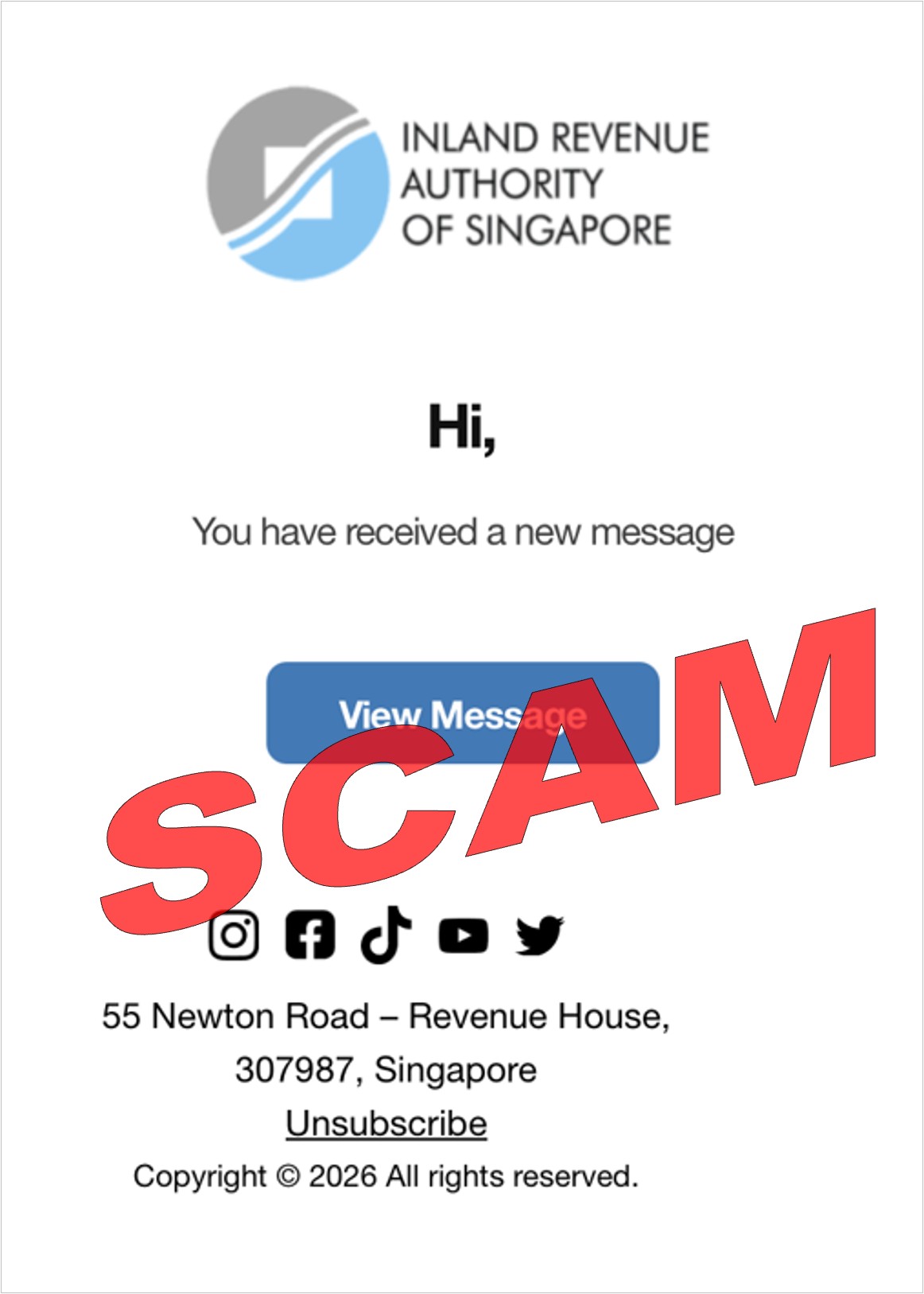 Screenshot of IRAS phishing email