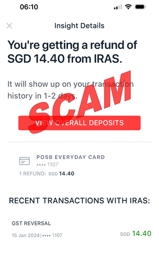 Screenshot of image showing notification received via mobile banking app_5Mar2024