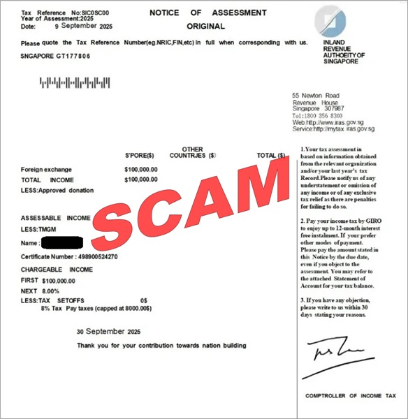 Screenshot of Scam NOA tax assessment payment_1Oct2025 Screenshot of Scam NOA tax assessment payment