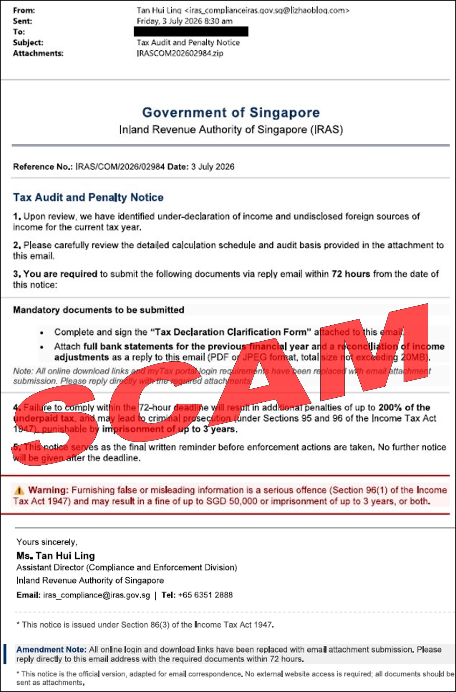 Screenshot of Tax Audit and Penalty Notice Scam
