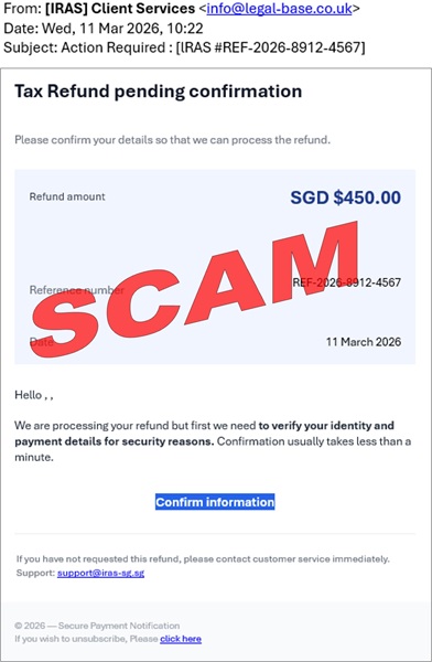Screenshot of Tax Refund pending confirmation scam_11Mar2026 Screenshot of Tax Refund pending confirmation scam