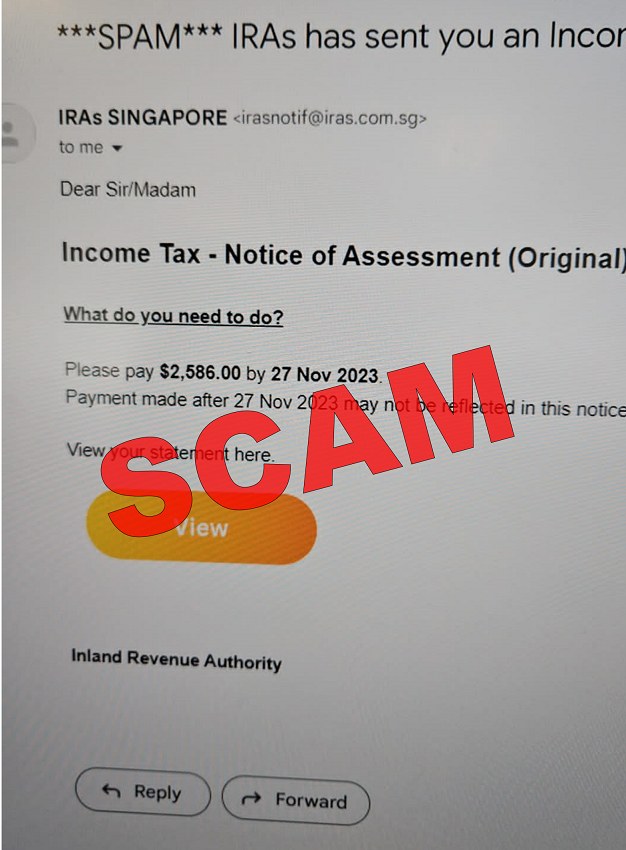 Screenshot showing scam email on notice of assessment_3Nov2023