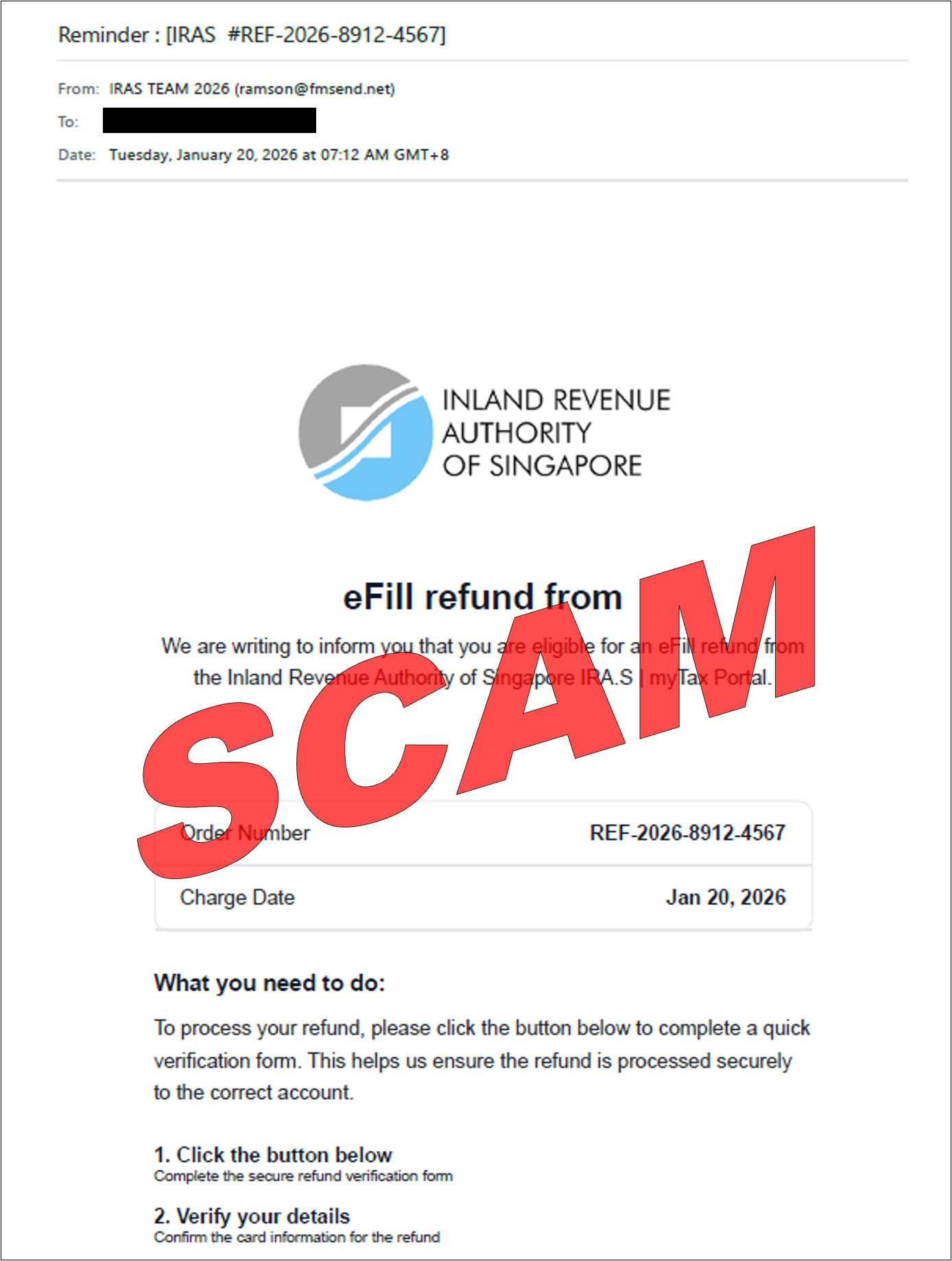 Screenshot of eFill Tax Refund and Payout Scam