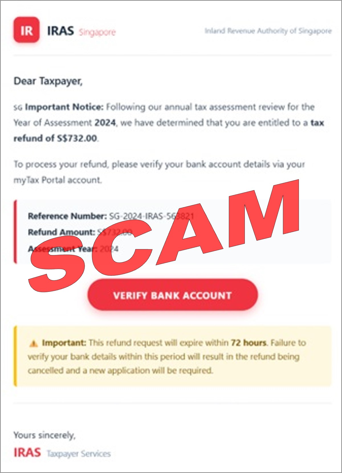 Screenshot of Tax Refund Notice - Action Required Scam