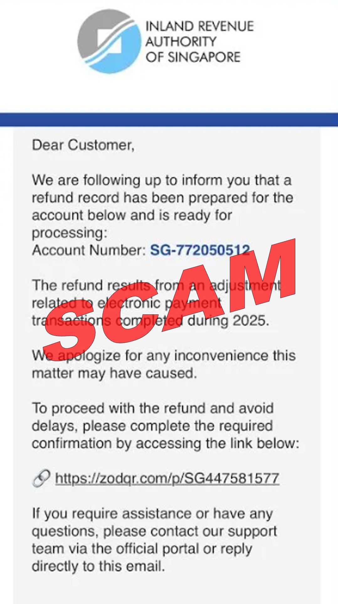 Screenshot of tax refund scam variant