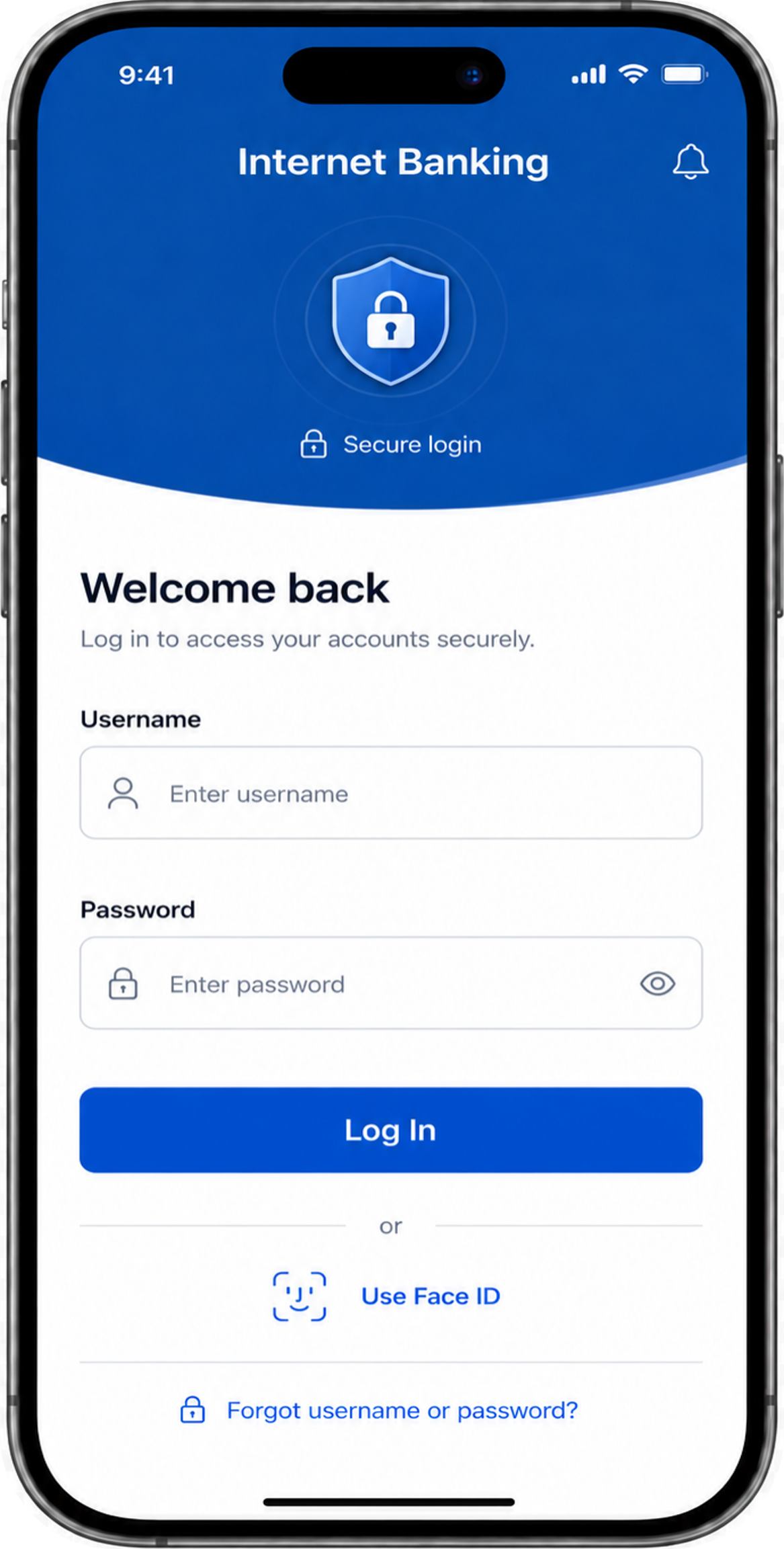 Login screen with fields for username and password and a “Log In” button