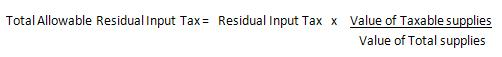 Total allowable residual input tax formula
