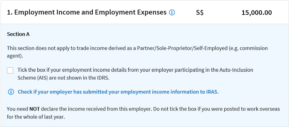 Tick the box if your employer is on AIS but your income details are not in IDRS