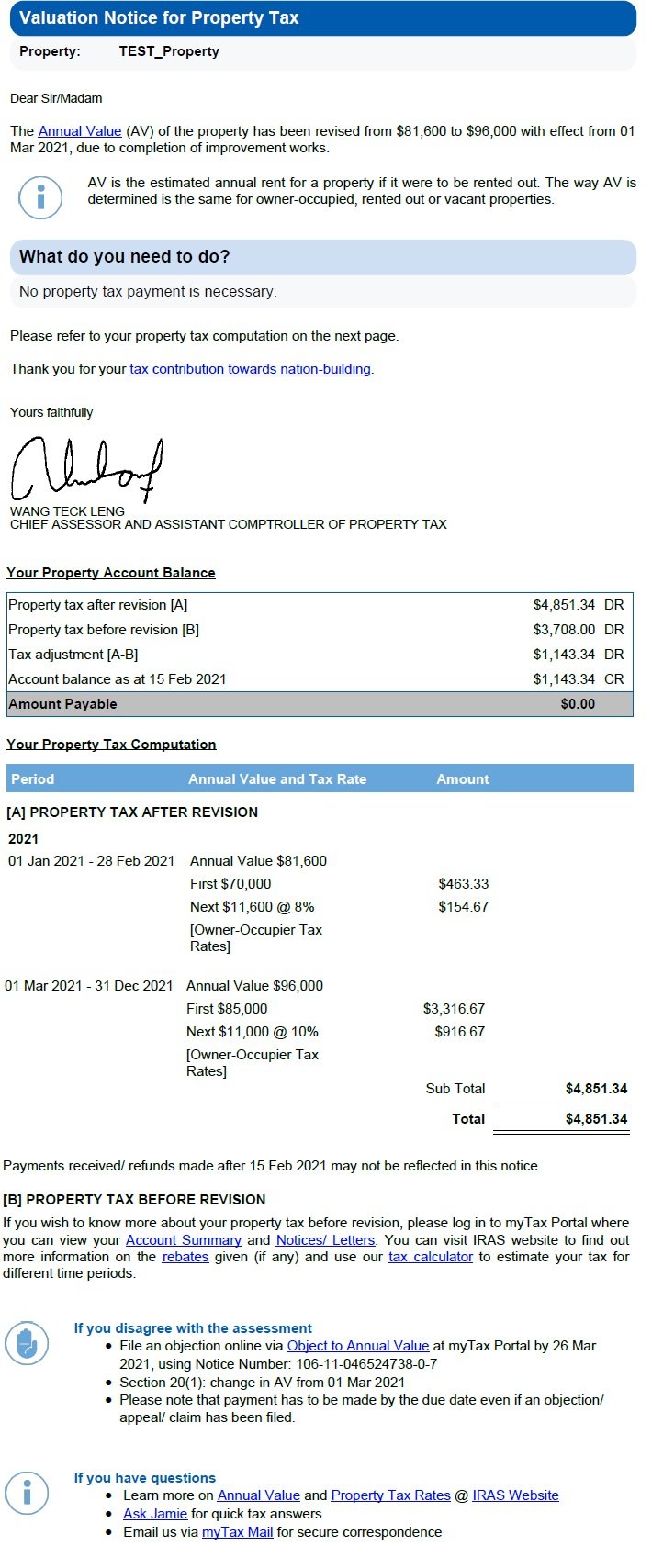 IRAS How to read your Annual Bill and Valuation Notice